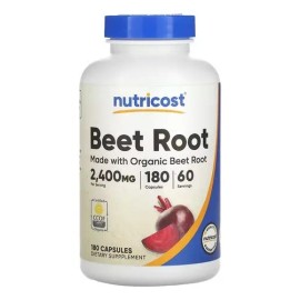 Nutricost Beet Root | Raíz de Remolacha Orgánica | 180 Cápsulas | 2400mg por Porción | Energía + Circulación + Antioxidantes | Sin Sabor