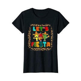 Let's Fiesta Cinco De Mayo Sombrero Guitar Leopard Print Top T-Shirt