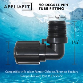 AppliaFit 1/2-inch 90-Degree NPT Tube Fitting Compatible with Pentair R172272 for Pentair Rainbow Chlorine/Bromine Feeders (3-Pack)
