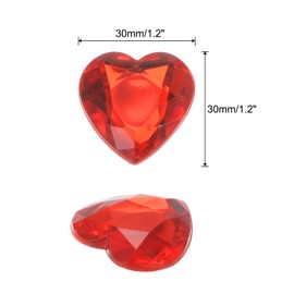 MECCANIXITY 20 Pcs Acrylic Heart Rhinestone 30mm Flat Back Plastic Gems Jewelry Stickers for Craft Bead Face Painting Costume Jewelry Making Red