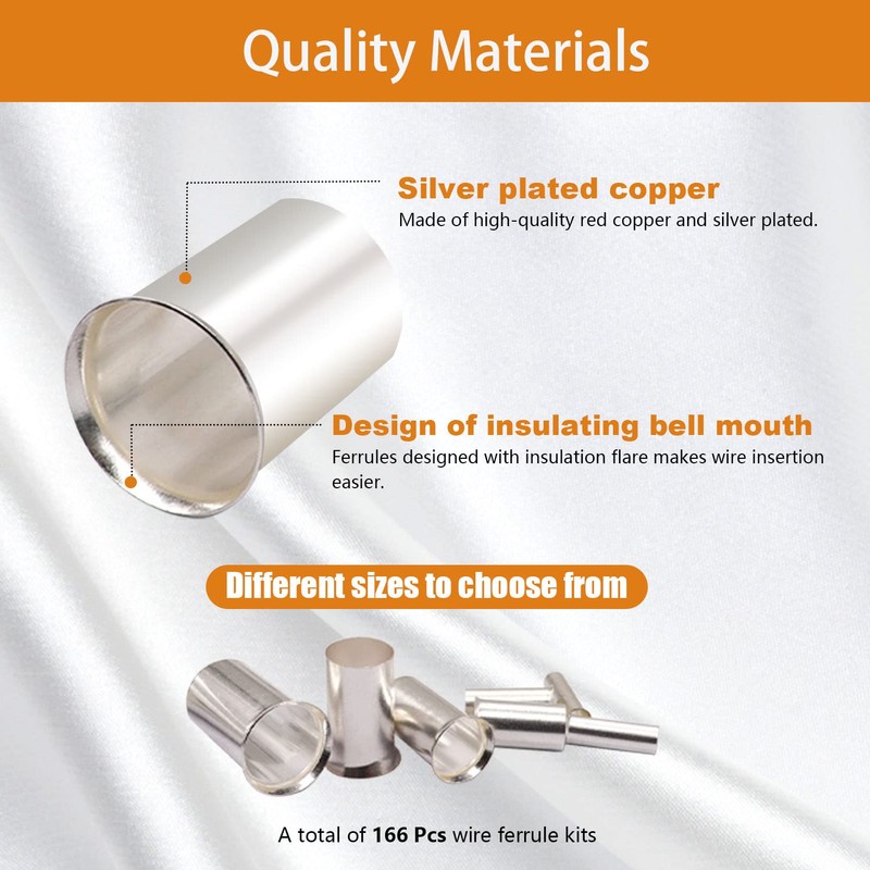 mankk 305 Pcs Wire Ferrules Kits Silver Plated Copper Crimp