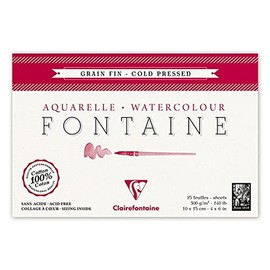 Clairefontaine - Ref 96436C - Fontaine Cold Pressed Watercolour Glued Pad (25 Sheets) - 10 x 15cm Size, 300gsm Paper - Suitable for Watercolour Artwork