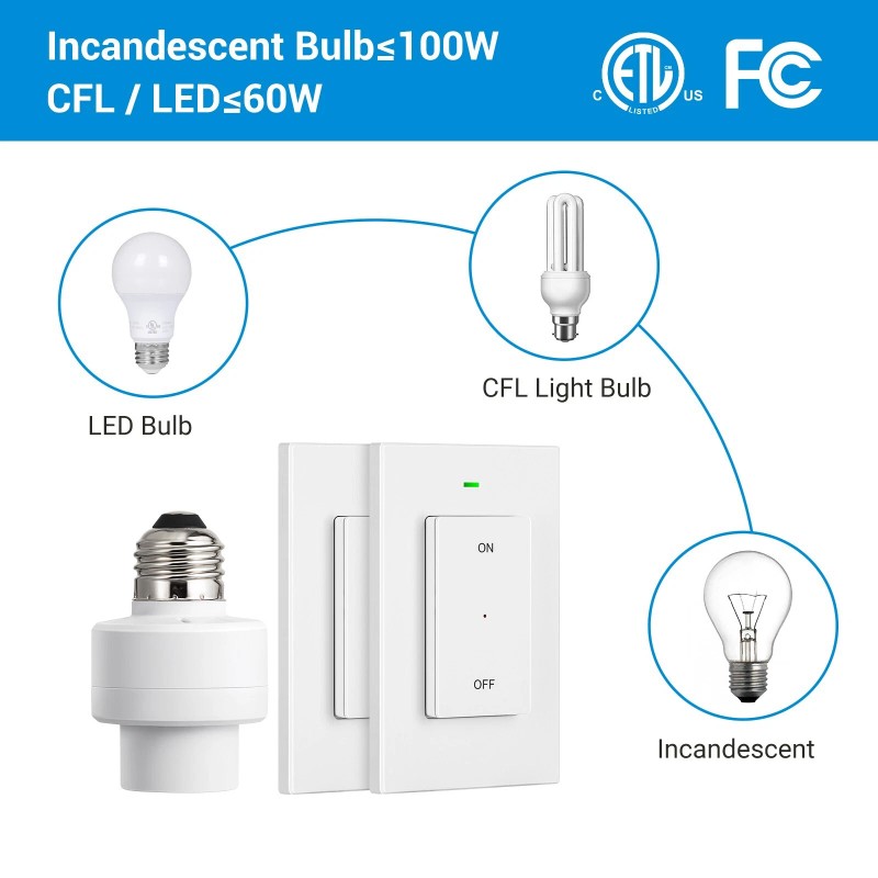 DEWENWILS Remote Control Light Socket, Mounted Wireless Light Switch 100FT