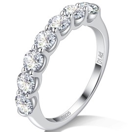 Ladylike U-Prong 7 Stone Moissanite Wedding Band for Women 925 Sterling Silver Half Eternity 1.4 Carat Stackable Promise Anniversary Engagement Ring for Her Size 6.5