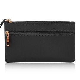 TIESOME Women's Wristlet Clutch Leather Double Zipper Phone Clutch Wallet Large Capacity (black)