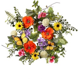15" Articial Summer Garden Flowers with Butterfly Wreath