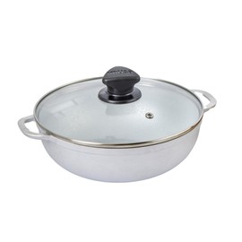 IMUSA Caldero Stock Pot with Glass Lid 4.3QT, 26cm, Cast Aluminum, Perfect for Serving Small Groups, Riveted Handles, Made in Colombia, Silver