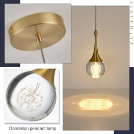 AIRYPHANT Modern LED Pendant Light for Kitchen Island, Dimmable Gold Teardrop Crystal Ceiling Pendant Lighting for Dining Room Bedroom Bathroom Hallway Entryway 3000k Warm White