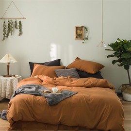 3pcs Pumpkin Duvet Cover Full Size Burnt Orange Terracotta Bedding Set Modern Caramel Brown Comforter Cover Solid Rust Color Microfiber Duvet Cover Adults Boho Aesthetic Duvet Cover Set