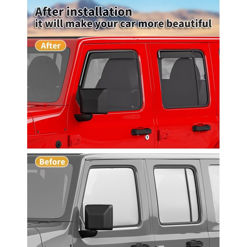 Window Rain Guards for Jeep Wrangler JL 2018-2026/Jeep Gladiator 2020-2026