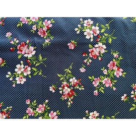 Waverly Fabric Blue Polka Dot Floral Print Pattern BTY
