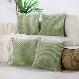 VAKADO Couch Sage Green Decorative Throw Pillow Covers 18x18 Set of 4 Spring Boho Corduroy Neutral Home Living Room Farmhouse Rustic Cushion Case Decor Square for Bed Sofa