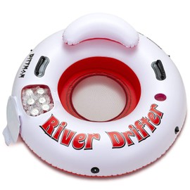 Pittman Outdoors River Drifter Inflatable Water Float Tube with Ice Chest Cooler, 1 Person