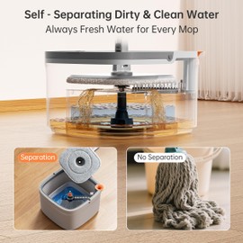 KZKR Spin Mop and Bucket Set with Self Separation Dirty and Clean Water System, Self Wringing 360° Rotating Square Mop Head for Home Floors Cleaning (1.0 Mop and Bucket Set (2 Pads))