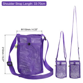 Sourcing Map Purple Water Bottle Holder with Adjustable Shoulder Strap, Double Pocket, Mesh Crossbody Carrier Bag, Fits 110mm Bottles, Ideal for Camping, Walking, Commuting, Climbing