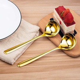 KOMUNJ Set of 2 Salad Servers, Soup Ladle, Sauce Spoon, Stainless Steel, Spoon Ladle, Sauce Spoon for Hotel, Home, Restaurant, Kitchen Tea (Gold)