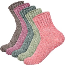 LOCONHA 5 Pack Womens Wool Socks Winter Warm Socks Thick Knit Cabin Cozy Crew Soft Socks Gifts for Women (US, Alpha, One Size, Regular, Tall, Multicolor-5)