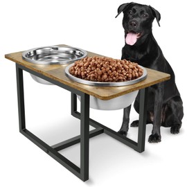 Elevated Dog Bowls for Large Dogs, Raised Dog Bowl Stand with Two X-Large Stainless Steel Bowls for Dogs, 3.5L Capacity, Rustic Brown