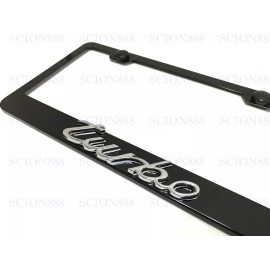 License Plate Frame 1pc 3D TURBO Emblem Badge BLACK Stainless Metal License Plate Frame Holder