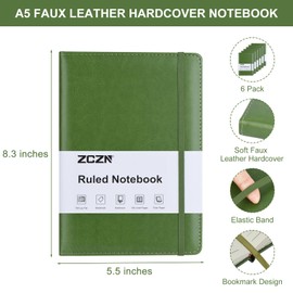 ZCZN 6 Pack Lined Journal Notebooks, 192 Pages A5 Hardcover Leather Journals for Work,Writing,School & Travel, College Ruled Journaling Notebooks for Notes Taking,Diary Notepad (Light Green*6)