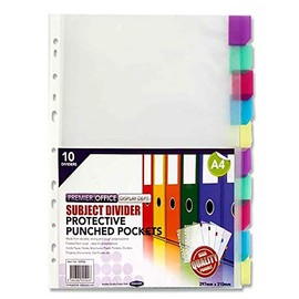 Premier Stationery H2755906 Premier Depot A4 Punched Pocket with Divider (Pack of 10)