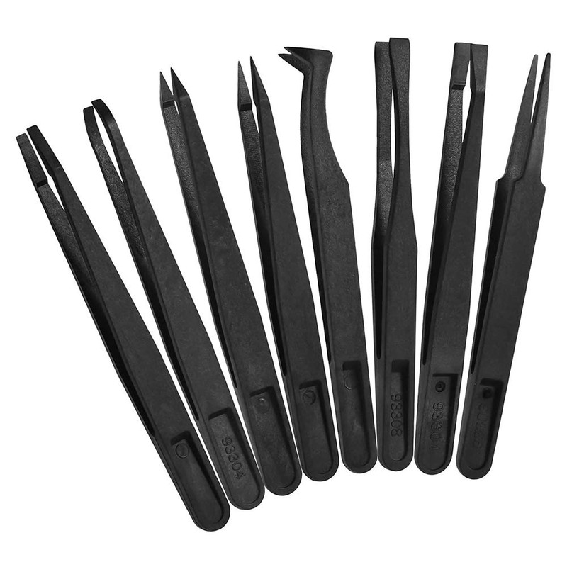 MMOBIEL 8Pcs Anti-static Multifunctional Plastic Precision Tweezers Set, Slant Flat
