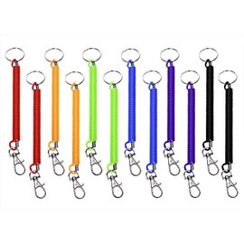 Mini Skater 12 Pieces Keyrings Spiral Colourful Stretchy Retractable Key Holder Spring Keyring Plastic Keychain for Keys Wallet Cellphone and Other Important Item,6 Colors