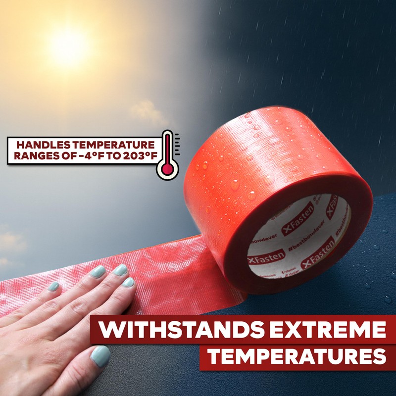 XFasten Red Construction Coating Tape, 3" x 180ft, Polymer Coating