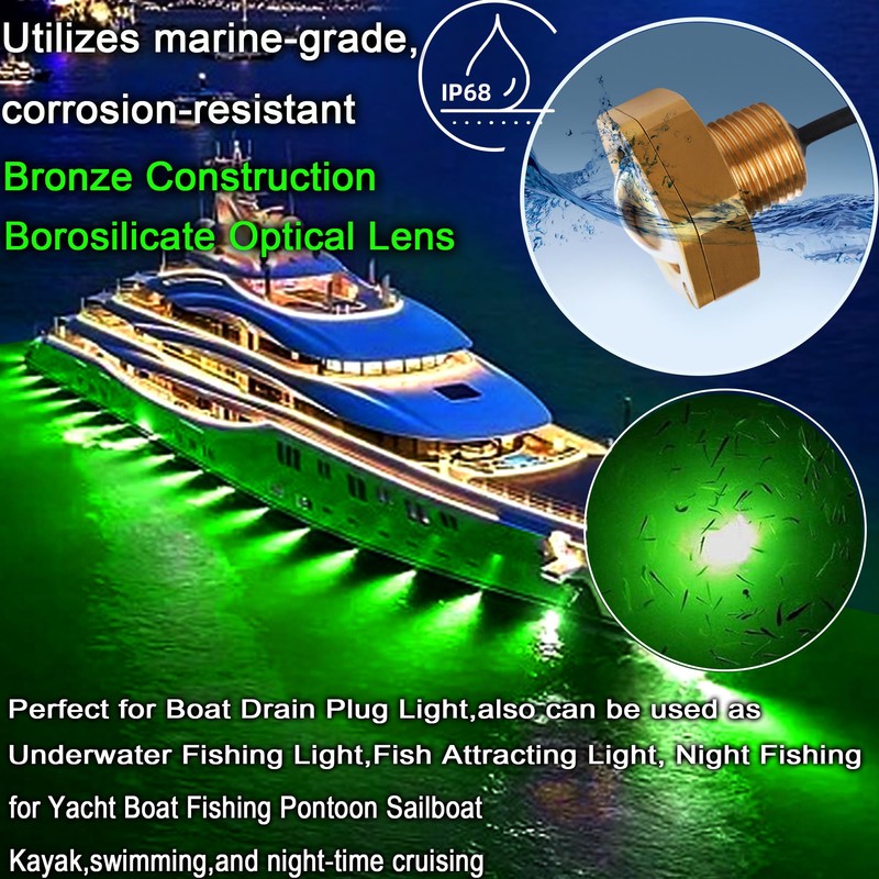 NBWDY 2Pcs Boat Drain Plug Light,RGBW IP68 Underwater Boat Lights