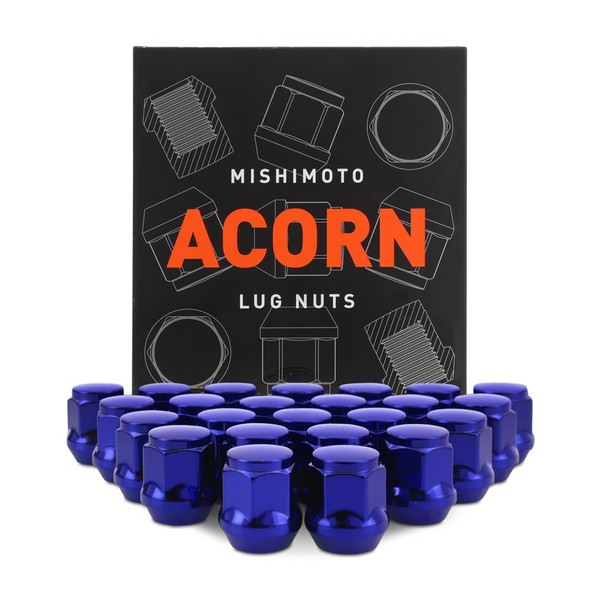 Mishimoto Steel Lug Nuts, M12x1.5, Acorn Seat, 24pc Set, Blue