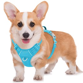 BARKBAY No Pull Dog Harness Large Reflective Dog Harness with Front Clip and Easy Control Handle for Walking Training Running with ID tag Pocket(Blue,M)
