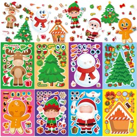 Christmas Stickers for Kids Ages 4-8, Make-A-Face Stickers DIY Arts and Crafts, Xmas Party Favors, Goodie Bag Stocking Stuffers for Kids Games Gifts, 24 Sheets