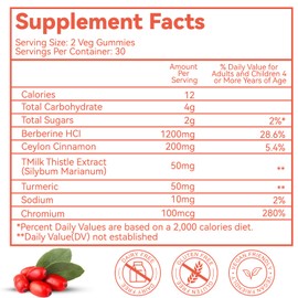 Berberine Supplement, Berberine Gummies, Berberine Extract 1200mg, Berberine with Ceylon Cinnamon, Berberine and Milk Thistle Gummies, Berberine Supplement with Turmeric, 60 Counts