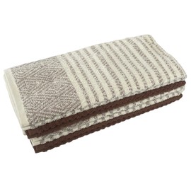 Diamond Design with Stripes 100% Ring-Spun Terry Cotton Kitchen Dish Towels, Set of 4 - Size: 16” x 27”, 410 GSM, 2 White/Tan and 2 Solid Tan Terry Cloth Dish Towels Super Soft, Highly Absorbent.