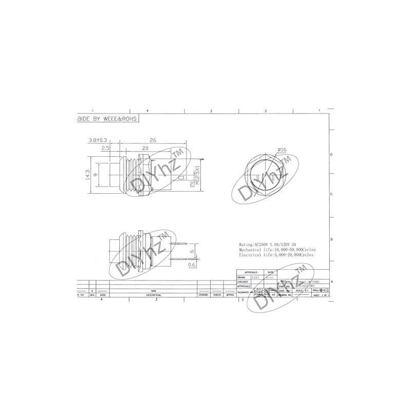 DIYhz 20Pcs SPST Latching Type Push Button Switch Off/ON AC