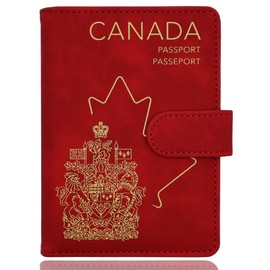 Axwar RFID Blocking Passport Holder, Travel Passport Cover, PU Leather Passport Wallet Passport Travel Organizer, Cherry Red