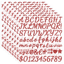 664 PCS Letter Stickers Glitter 8 Sheets Alphabet Number Stickers 1 Inch Vinyl Self Adhesive Stick on Letters for Graduation Cap Scrapbooking Water Bottles Cup Mailbox Craft Classroom Decor(8, Red)