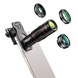 APEXEL Smartphone Lens Set, 18x Smartphone Telephoto Lens/15x Smartphone Macro Lens/0.63x Wide Angle Lens/198° Fisheye Lens Set, Perfect for all your shooting needs such as long-distance shooting