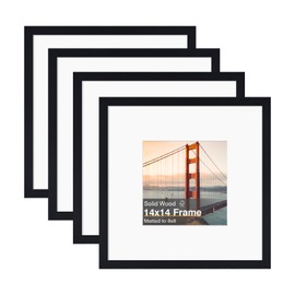 KINLINK 14x14 Picture Frame, Black Square Solid Wood Frames for Pictures 8x8 with Mat or 14x14 without Mat, Wall Display Photo Frames Black 4 Pack