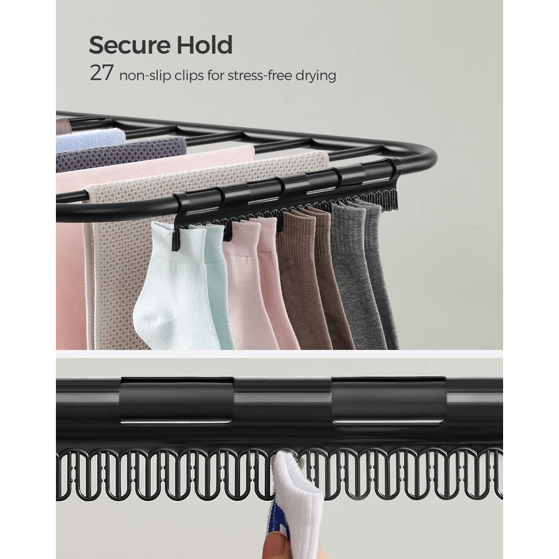 SONGMICS Clothes Drying Rack, Foldable 2-Level Laundry Drying Rack, Free-Standing
