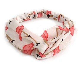 White/Pink Flamingo Twisted Fabric Elastic Headband/Headwrap