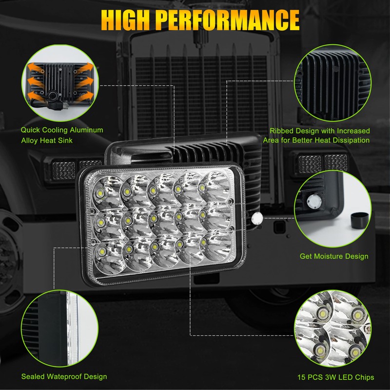 4x6 Inch LED Lights 4PCS High Low Sealed Beam Rectangular