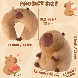 GQIRIL Capy Kids Travel Pillow - 2-in-1 Deformable Neck Pillow, Soft U-Shaped Headrest Support with Capy Design, Animal Memory Foam Sleeping Accessories for Car Train Airplane Traveling