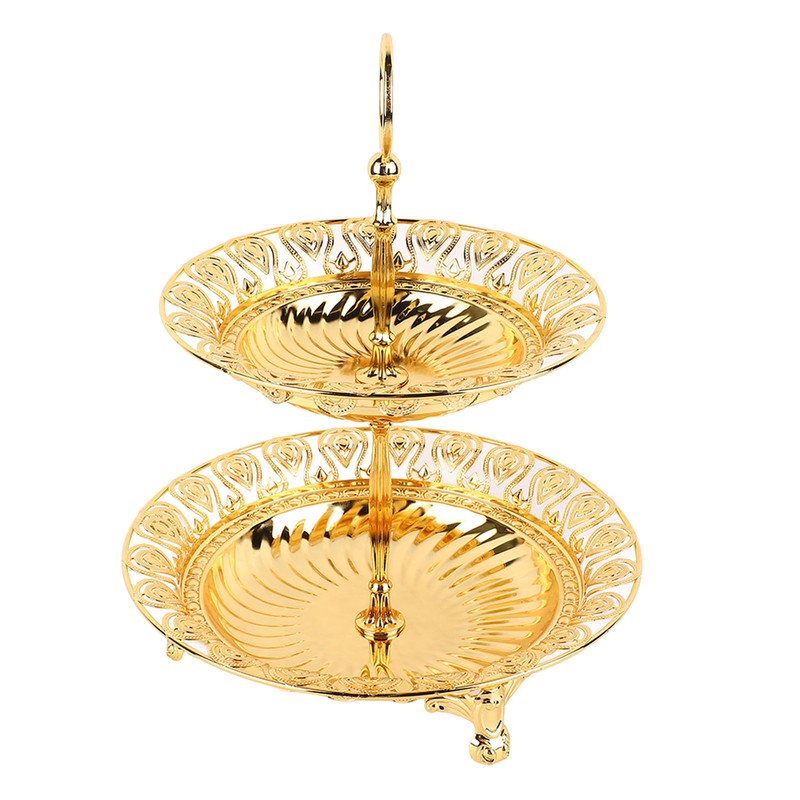2 Tier Fruit Plate Metal Round Gold Plated Beautiful Cupcake