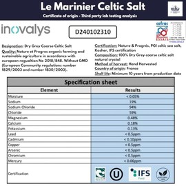 LE MARINIER CELTIC SALT Le Marinier Sal Marina Francesa Gris Seco Gruesa, 0.6Lb — 8.81Oz (250G). Rico En Minerales 100% Natural Y Sin Refinar. Perfect