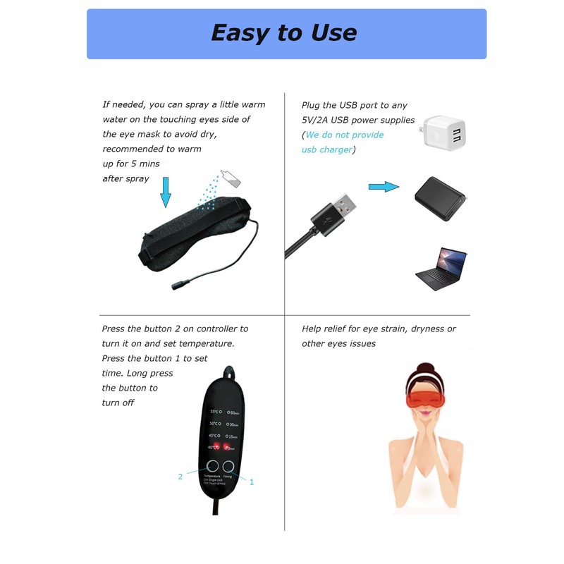 PJYU Heated Eye Mask, USB Warm Eye Compress with Flaxseed