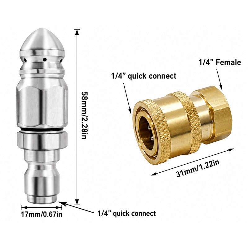 Sewer Jetter Nozzle for Drain Cleaning – 5000 PSI Mini
