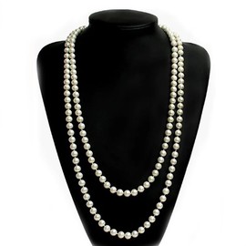 150cm Long Faux Pearl Necklace White Imitation Pearl Necklace 1920s Artificial Pearl Necklace Beaded Strand Layered Necklace for Women