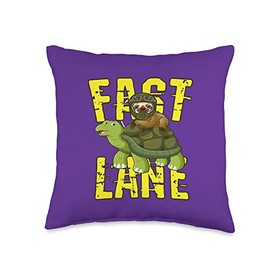 Sloth On Turtle Fast Lane Turtle Sloth Lovers Throw Pillow, 16x16, Multicolor