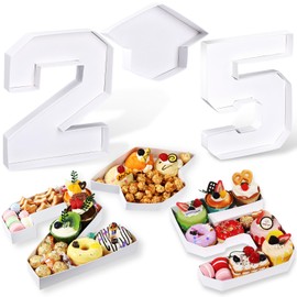Hollowfly 3 Pcs 10" Graduation Fillable Letter,Plastic Number Trays for Food 2025,2025 Charcuterie Number,Grad Fillable Letter for Class of 2025 Congrats Grad Party Supplies
